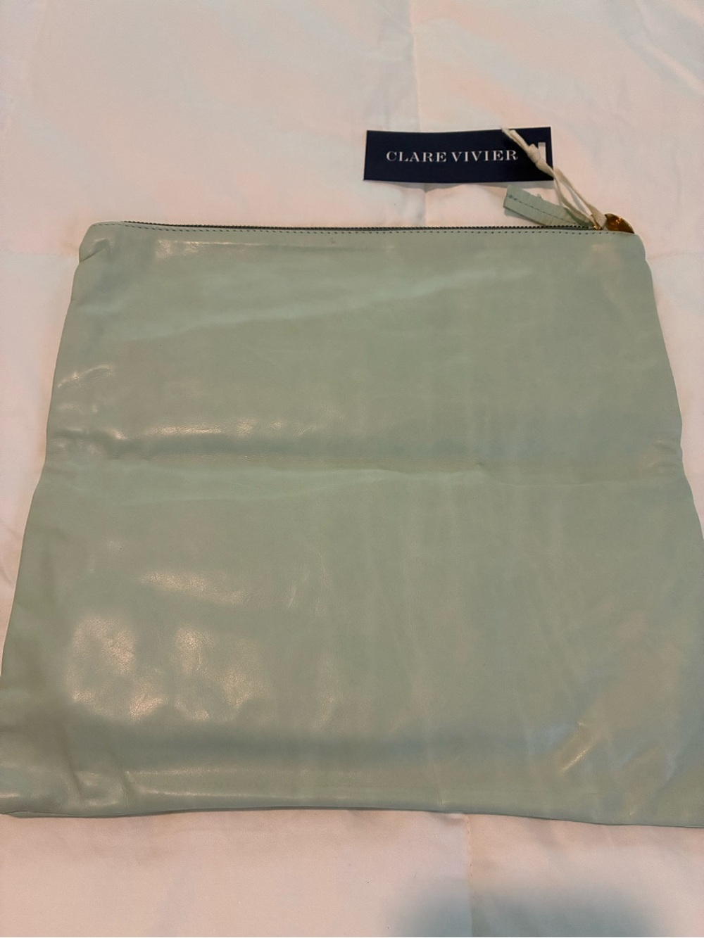 Clare V Light Mint Green Leather Zip Pouch - Picture 5 of 5